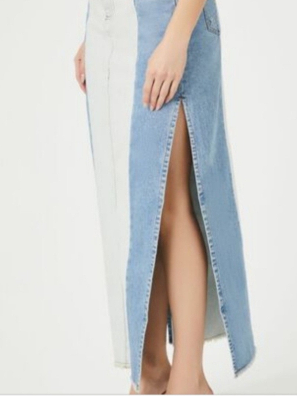 Two-Tone Denim Maxi Skirt with Side Slits